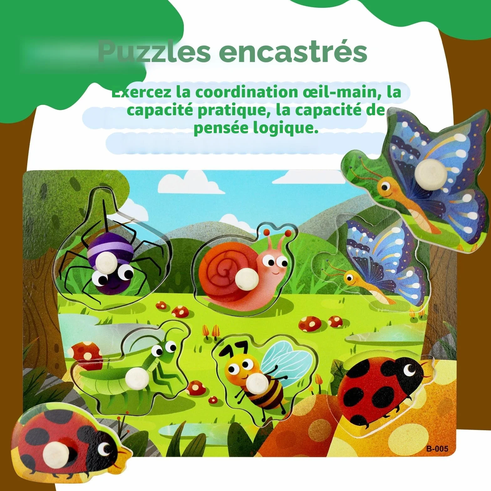 Puzzles en Bois pour Enfants Animal Montessori Jouet Éducatif Bébé 1 2 3 Ans