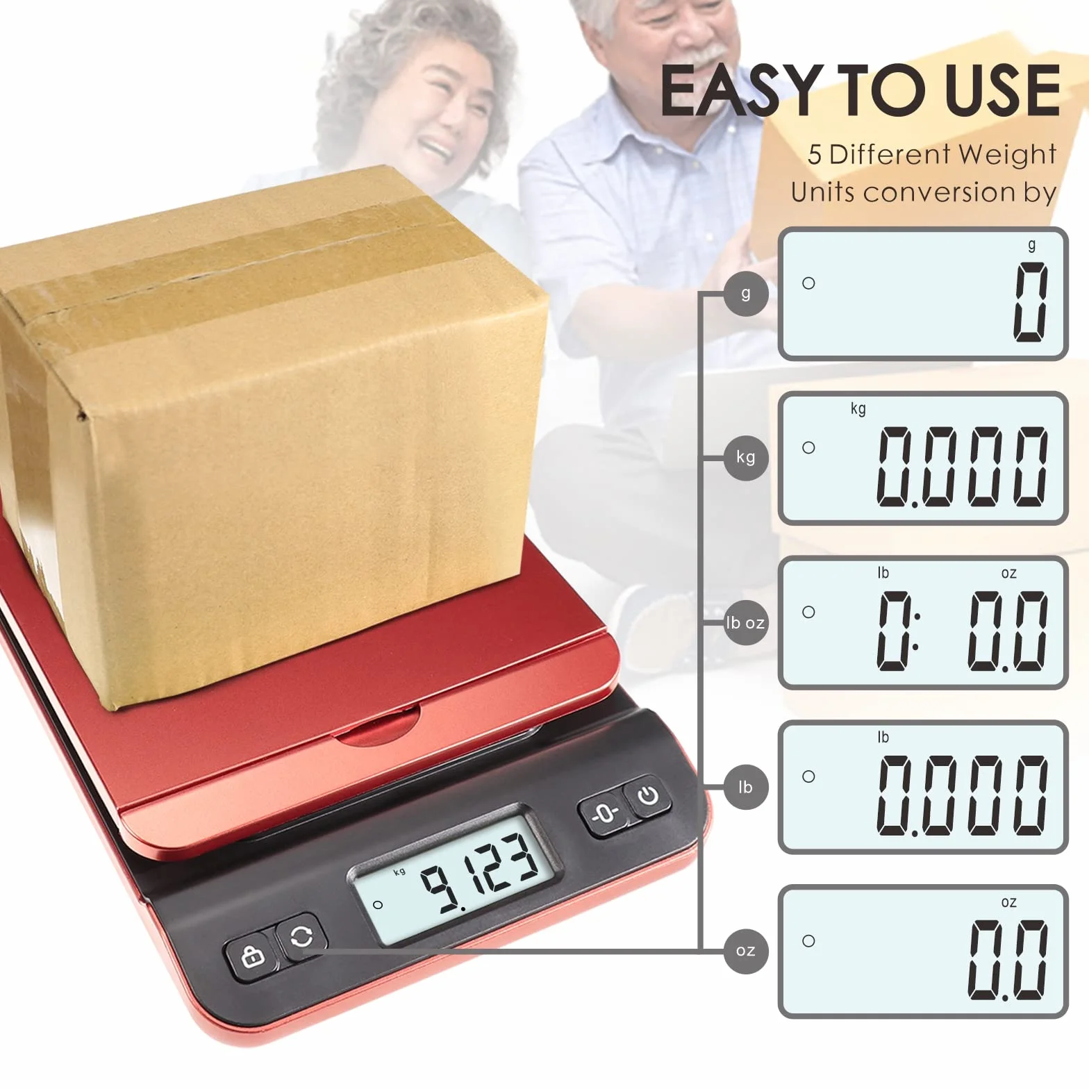 UNIWEIGH Balance postale 39kg/86lb Pèse colis avec tare USB Rouge