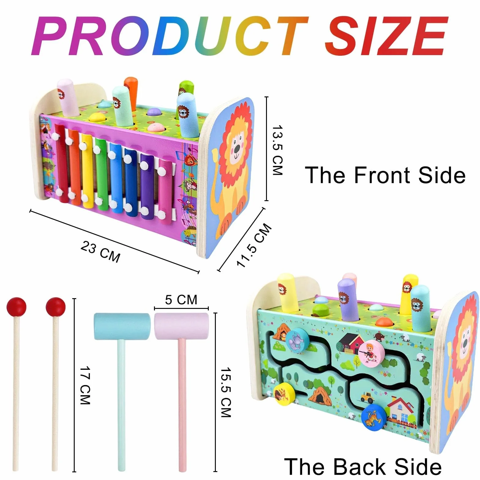 Jouet Xylophone Bebe 3 en 1, Montessori Marteau en Bois, Jeux Chasse Taupe, Banc À Marteler, Motricité Fine Cadeau Enfant 1-4 Ans