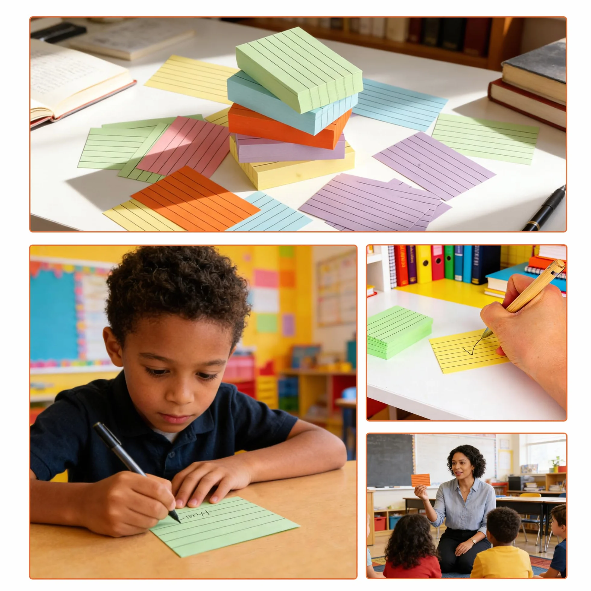1200 PCS Fiches Bristol A8 Lignées Couleur, Flashcards pour Apprentissage et Révision