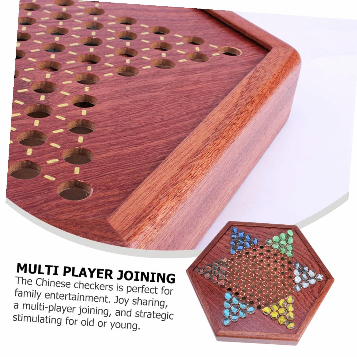Hohopeti Jeu de Dames Chinois Bois avec Tiroir de Rangement Plateau Solide et Billes Verre Colorées Jeu de Stratégie Familial pour Garçon Fille et Adultes