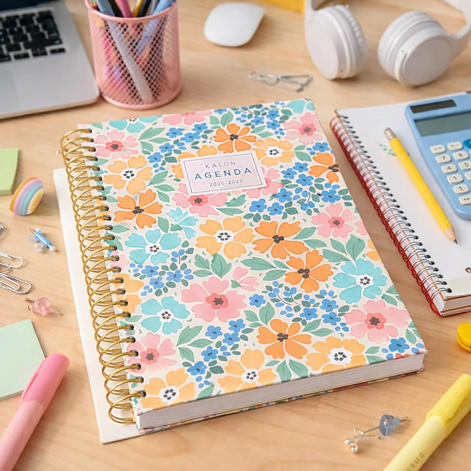 Agenda Scolaire 2026 2027 A5 15x21 cm Semaine Vue 4 Langues ESP ENG FRA ALL Fermeture Spirale Couverture Rigide Alba