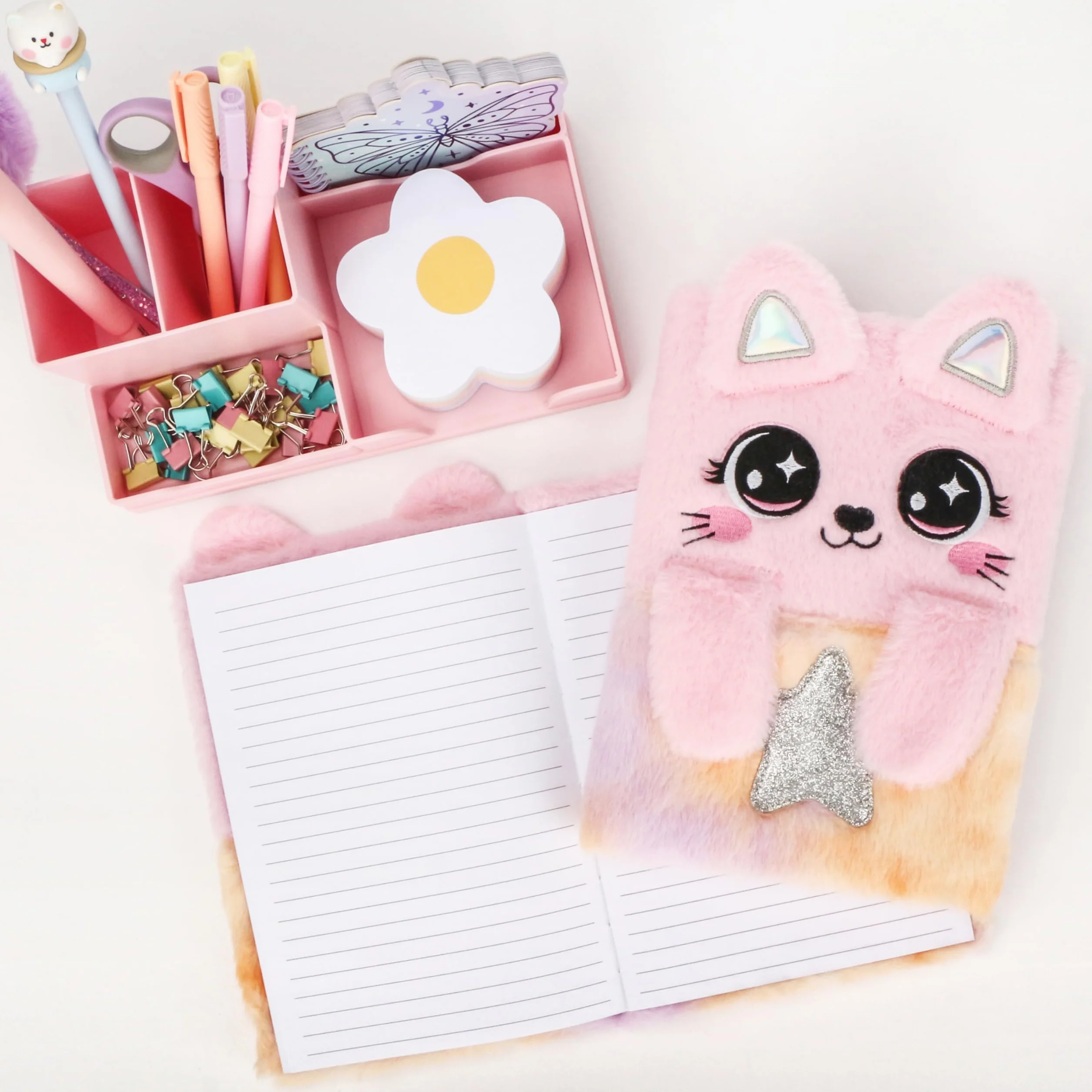 Cahier A5 Chat Rose Carnet Oreilles Pattes Pliables 160 Pages Lignées
