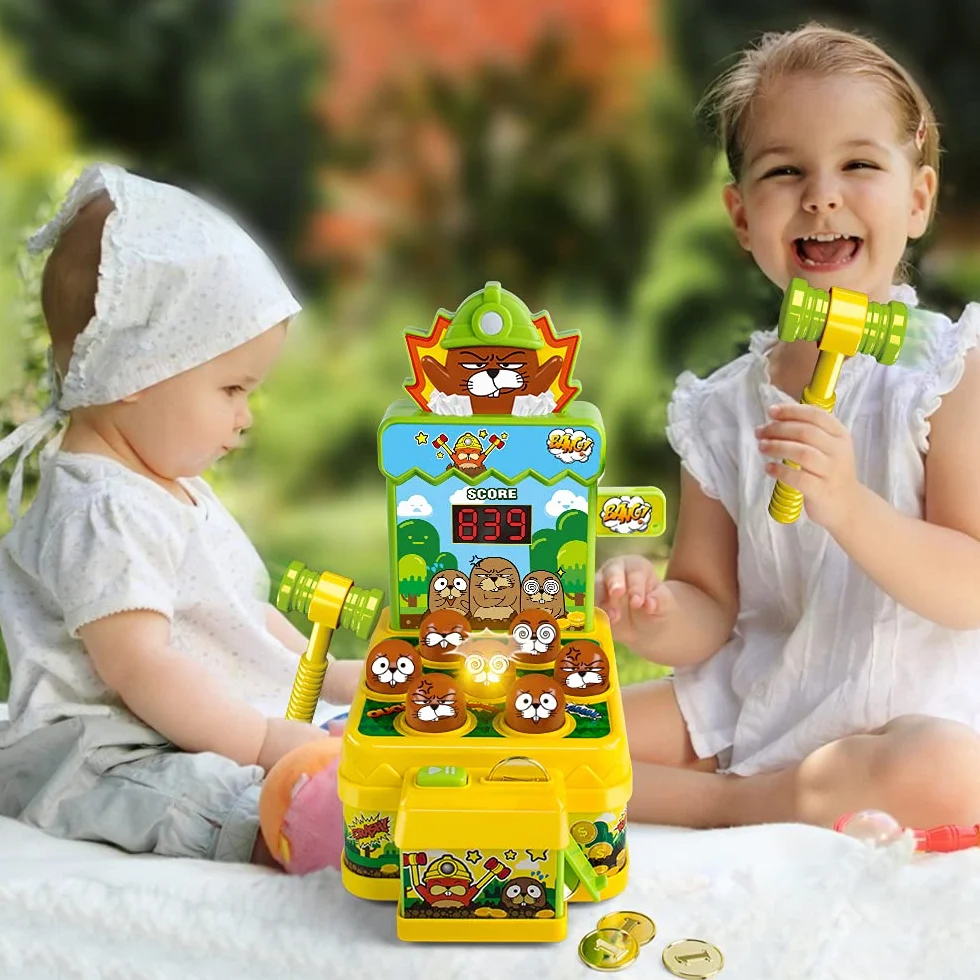 VATOS Marteau Jouet, Mini Banc d'Arcade Électronique avec 2 Marteaux, Jeu Éducatif pour Enfants 3-6 Ans