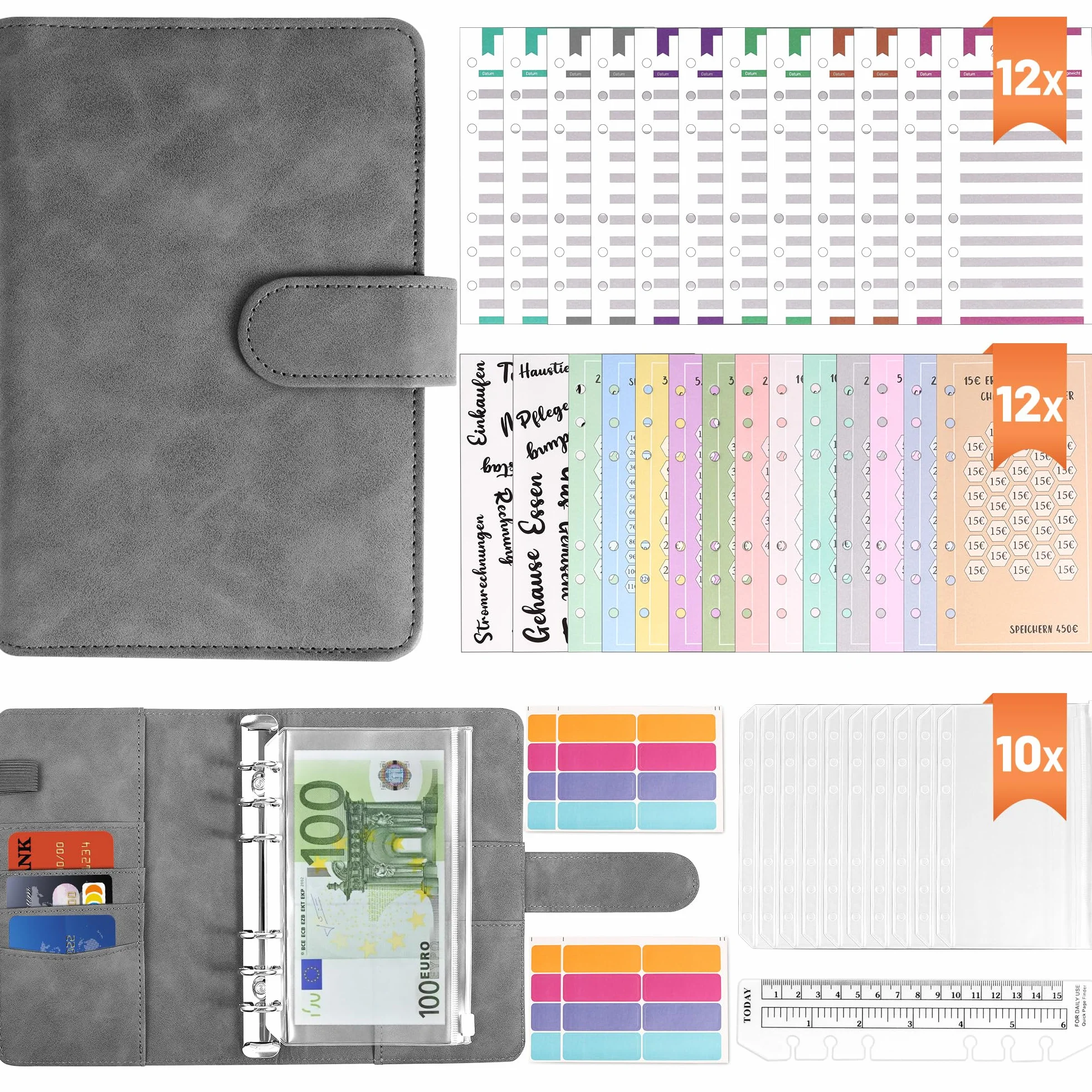 Planificateur Budget en Cuir A6 avec 10 Enveloppes et 24 Feuilles, Carnet Budget pour Maison, Bureau