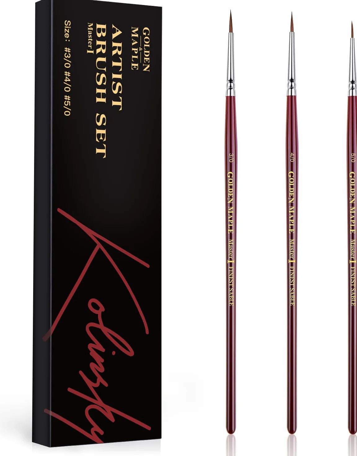 Golden Maple Pinceaux de peinture miniatures poils Kolinsky Taille 3/0 4/0 5/0 ultra fin