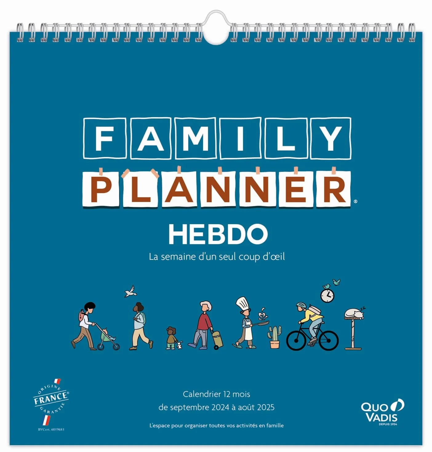 Calendrier familial Quo Vadis 2024-2025 30x30 cm Clairefontaine papier blanc fabrication française