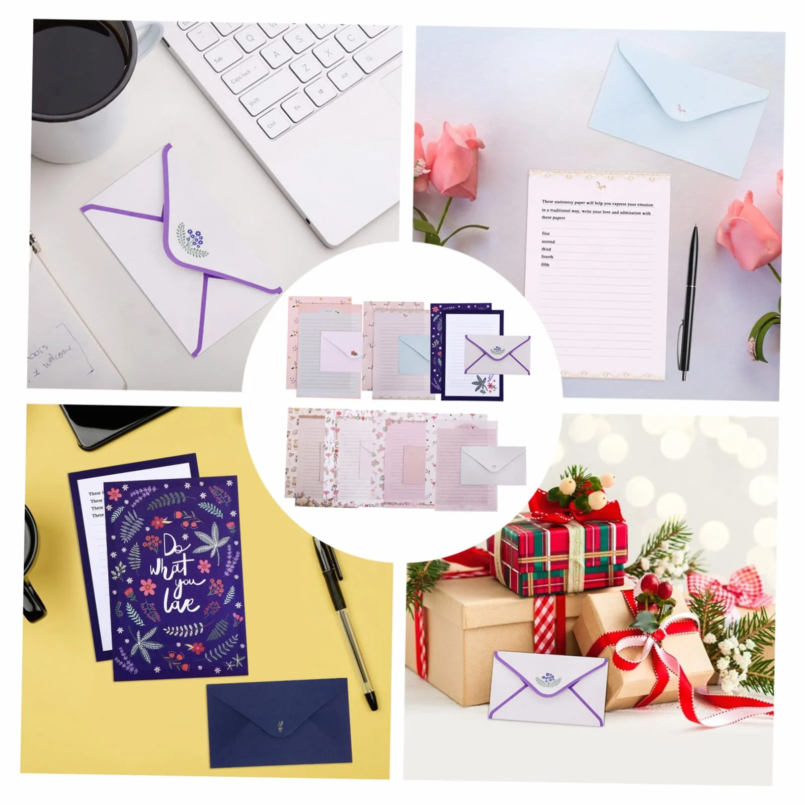Ensemble de Papier à Lettres et Enveloppes A5 8 Sets Chic Élégant