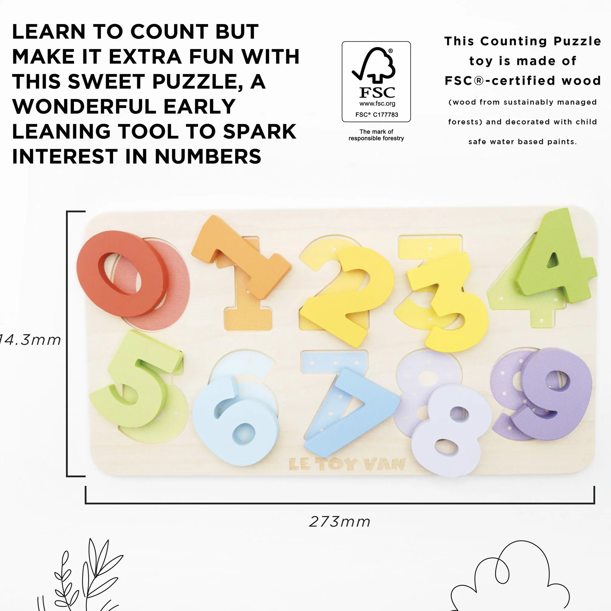 Le Toy Van Petilou Zahlen-Lernspiel aus Holz 123 3D-Zahlenrätsel Montessori 18 Monate FSC