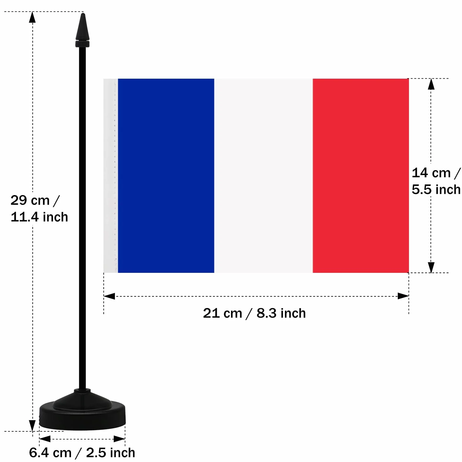 Ensemble de Drapeau Français de Table 21 x 14 CM avec Hampe et Socle 2 Pièces