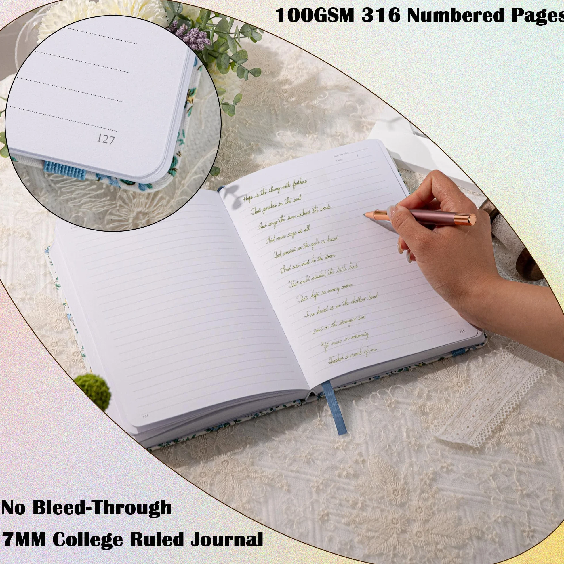 TIEFOSSI Journal ligné A5 316 pages numérotées papier épais carnet de notes