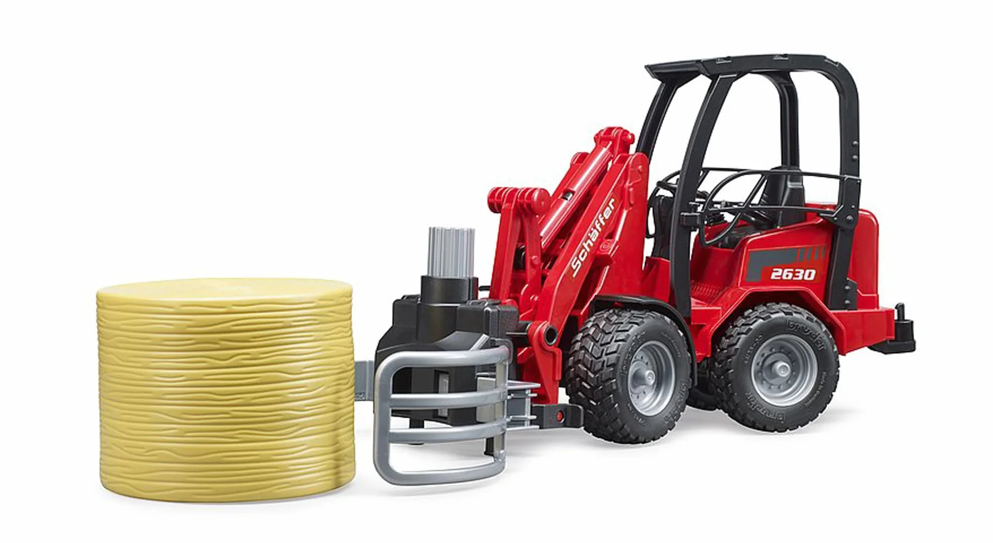 Bruder 02192 Schäffer Hoflader 2630 mit Frontschaufel, Ballengreifange & Rundballen 1:16 Véhicules Agriculture Ferme