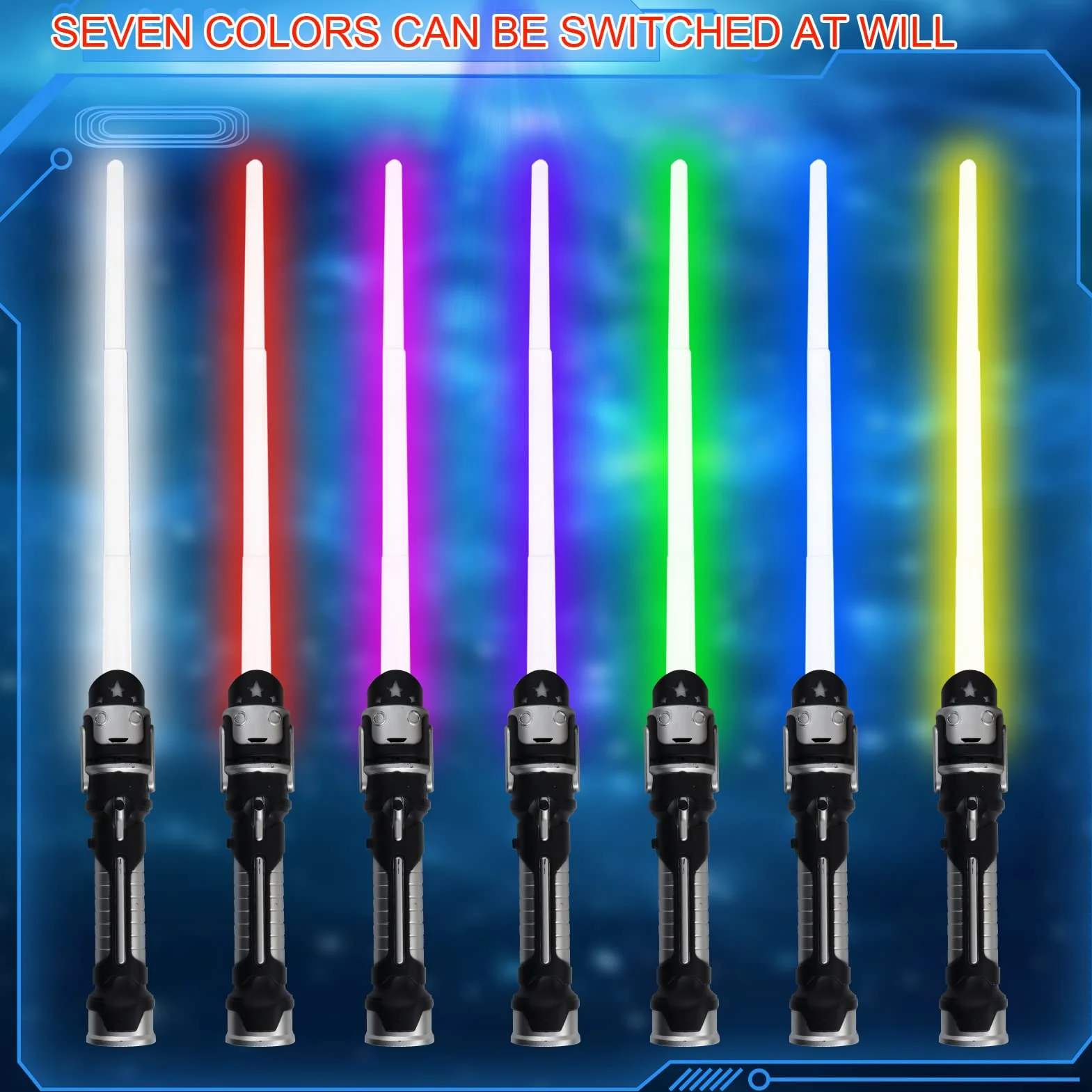 Sabre Laser Double Lame RGB 7 Couleurs Métal avec Mode Effet Sonore Film 2 en 1 Rétractable