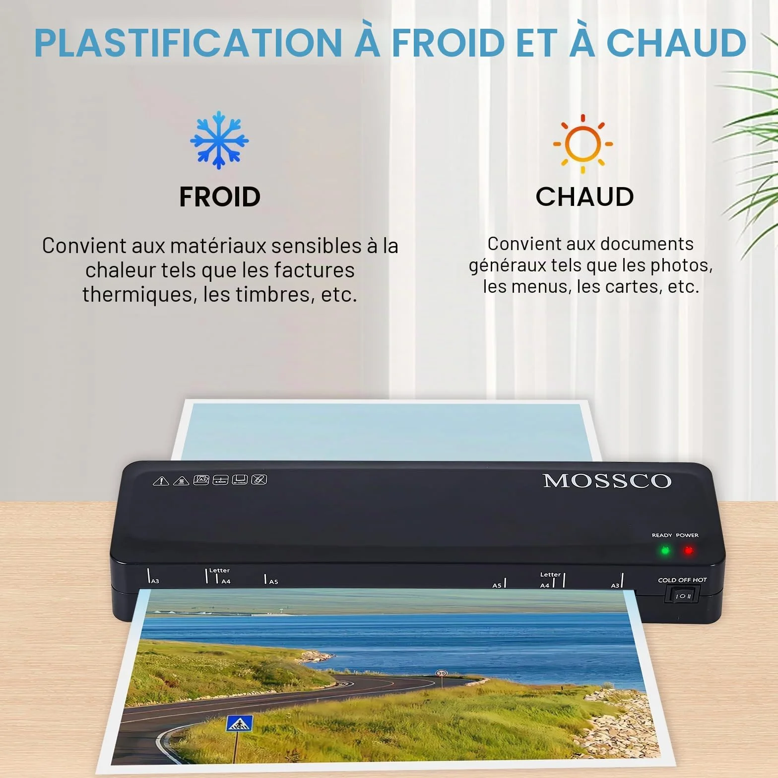Plastifieuse A3 A4 A5 A6, lamineuse chaude et froide avec films de stratification, coupe-papier, perforateurs et anneaux de reliure pour bureau