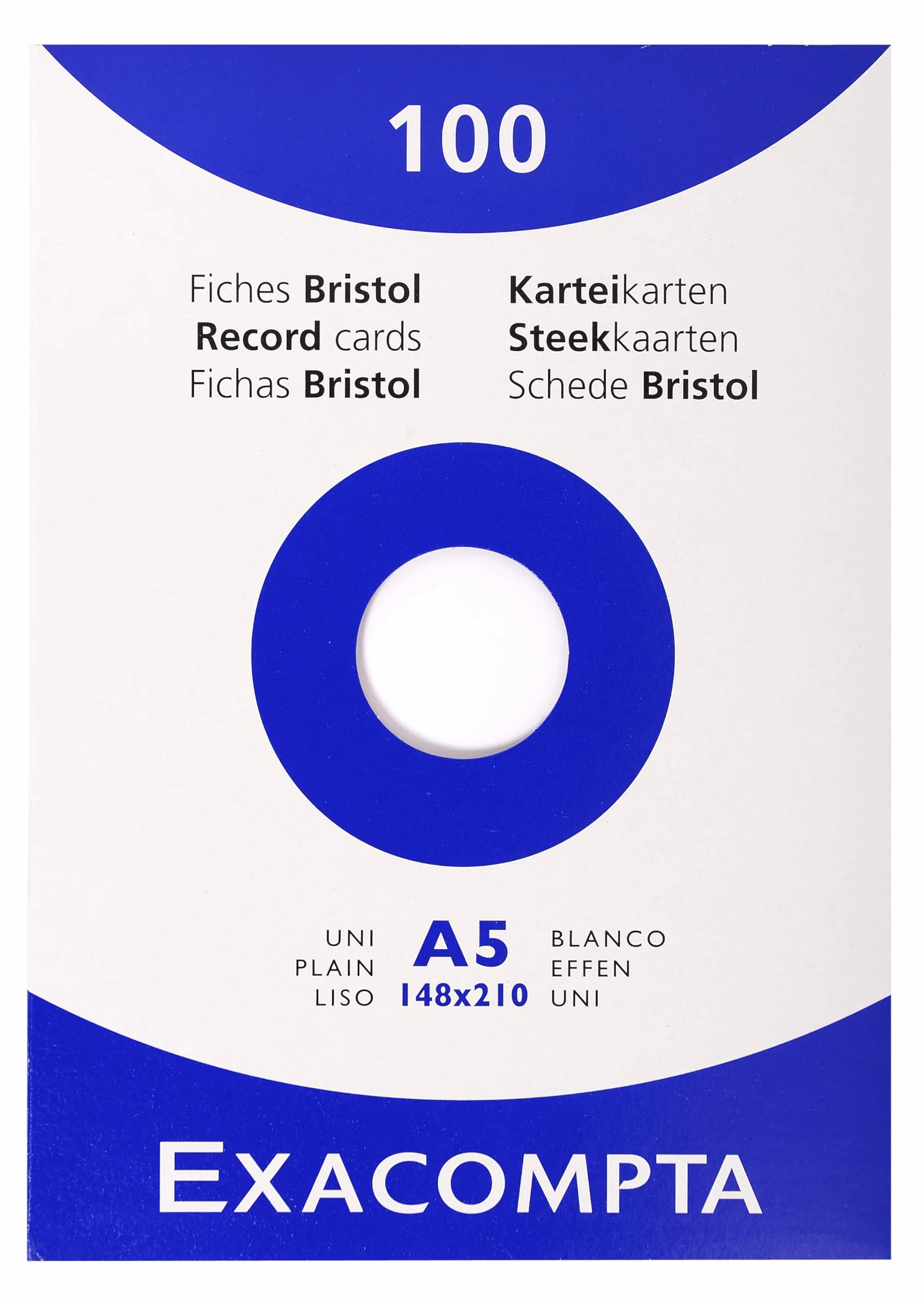 Exacompta Pack Bureau 5 Étuis 100 Fiches Bristol Unies Non Perforées 148 x 210 mm Compatibles Imprimante Jet d'Encre Laser Photocopieur Blanc
