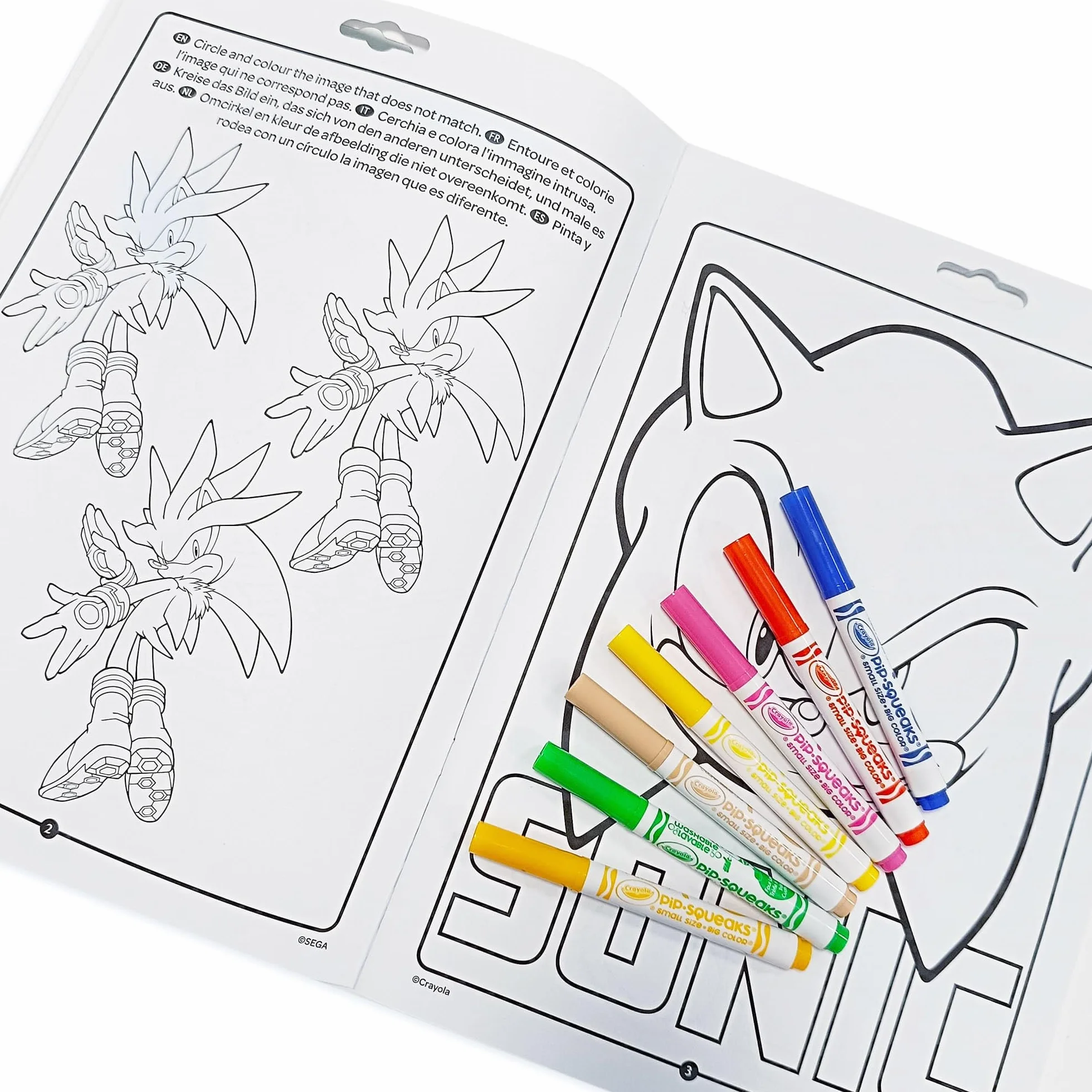 Crayola Album Activité et Coloriage Sonic, 32 Pages, 7 Mini-Feutres Lavables