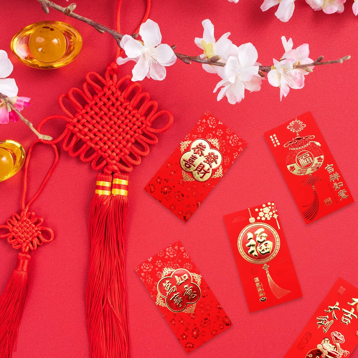 Lot de 24 enveloppes rouges chinoises Hong Bao Grande taille pour Nouvel An chinois, mariage