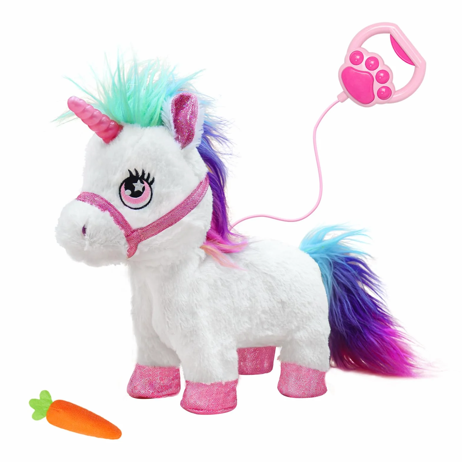 Jouet Licorne Fille 3-6 Ans, YH YUHUNG Licorne Qui Marche avec Laisse Télécommandée, Peluche Interactive Corne Lumineuse Sons