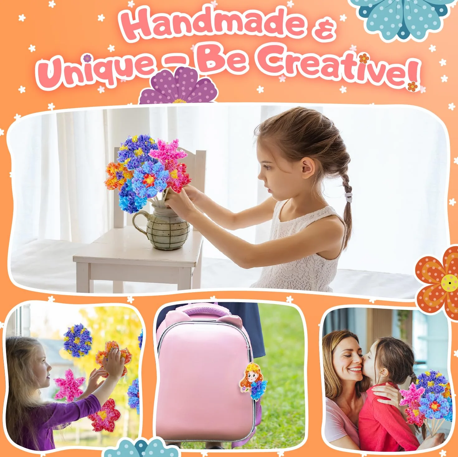 Kit de bricolage pour enfants Kiztoys - Mallette bouquet de fleurs avec paillettes - Kit créatif fille cadeau