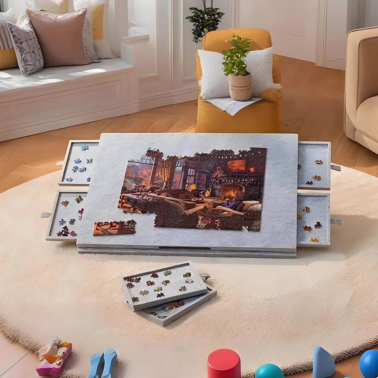 Plateau Puzzle,Planche pour Puzzle,Plateau De Puzzles Portable,Table De Puzzle Pliable en Feutre,avec Tiroirs De Tris,Rangement Facile,pour Puzzles Jusqu‘à 1000 PièCes,pour Adultes
