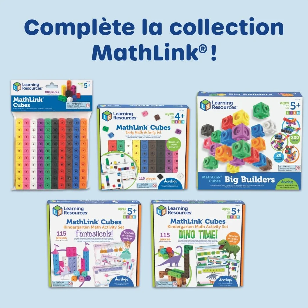 Learning Resources MATHLINK® CUBES-100, Cubes emboîtables pour activités mathématiques, Jeu éducatif STEM, comptage, dès 5 Ans