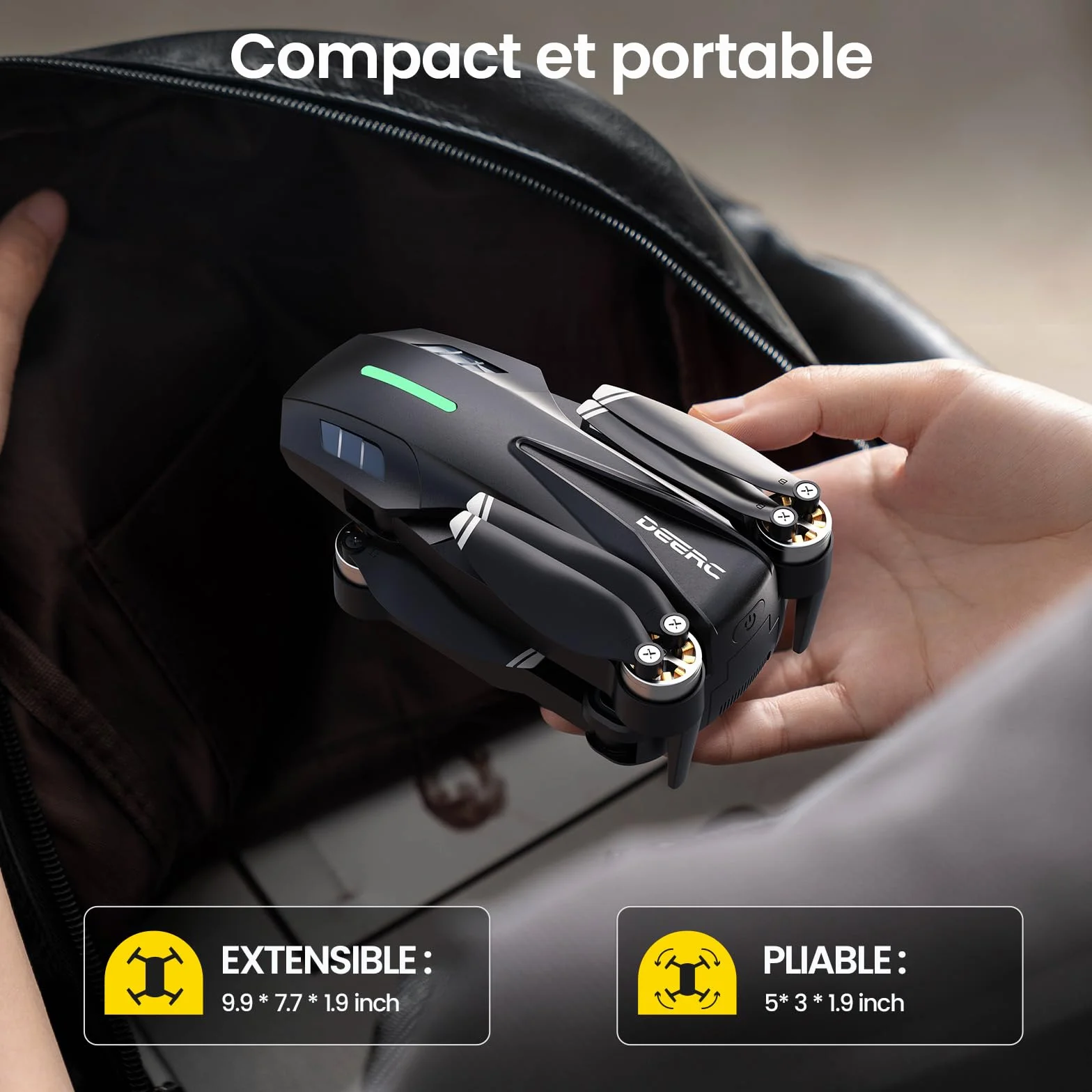 Drone DEERC D75 Caméra HD 4K Quadricoptère FPV Pliable 32 Min Vol Moteurs Brushless Commande Vocale Gestuelle Tap Fly 3 Vitesses Débutants