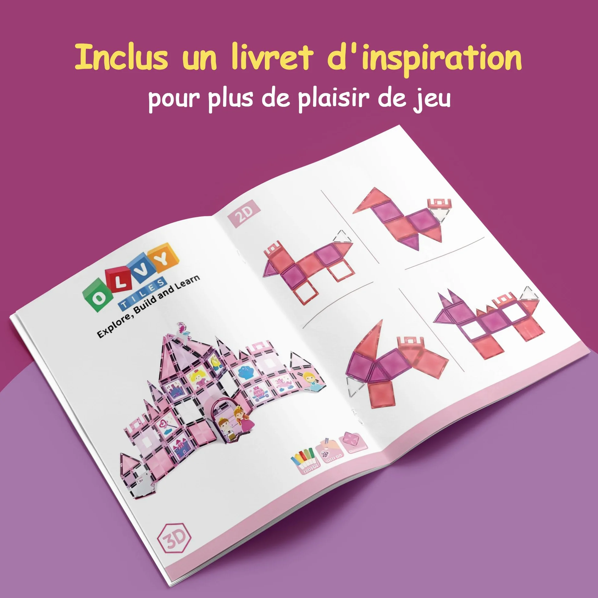 Olvy Blocs de Construction magnétiques Montessori Jouet Montessori en tuiles magnétiques Jouet de Construction magnétique 3 Ans Princesse