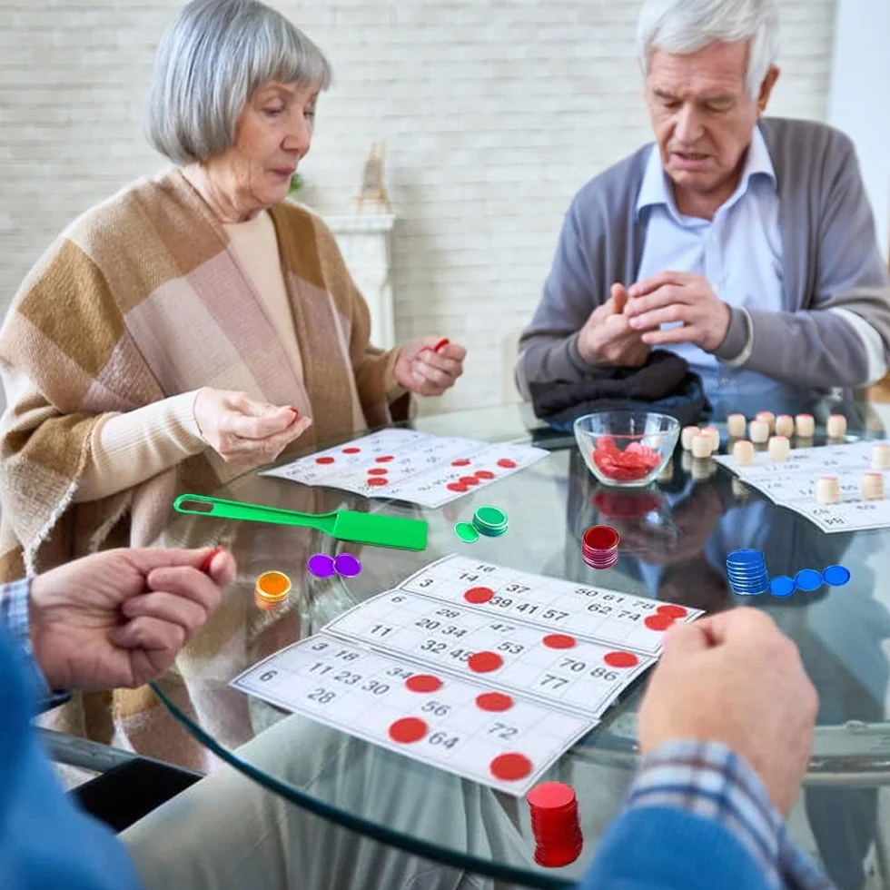 Jetons de Loto avec Anneaux Métalliques - Accessoires de Jeu d'Échecs Transparent (Bleu)
