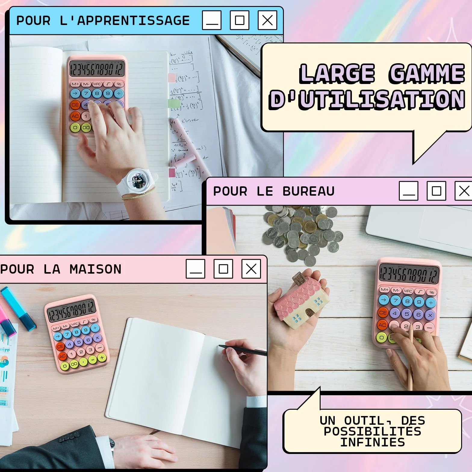 Calculatrice Rose Zeno – Calculatrice de Bureau Grandes Touches 12 Chiffres
