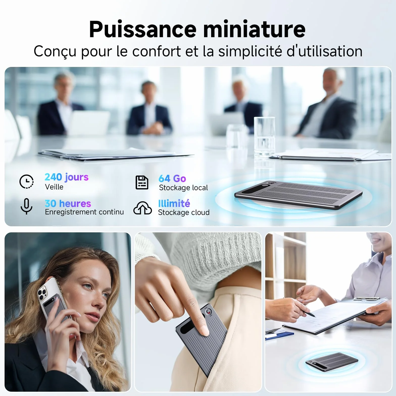 Enregistreur Vocal IA avec Étui magnétique Dictaphone - Contrôle par App, Traducteur & Transcription & résumé, 80+ Langues pour Conférences Appels