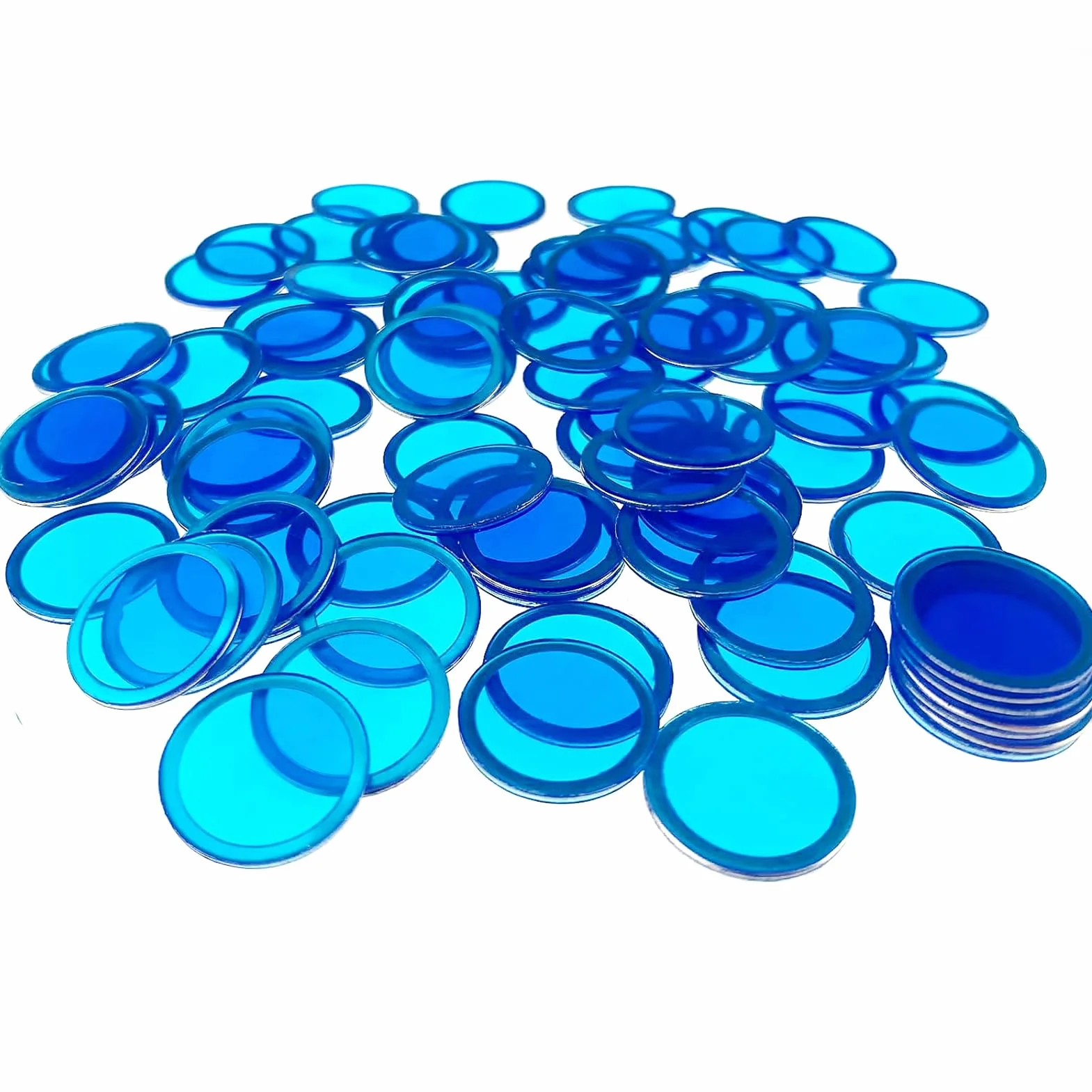 Jetons de Loto avec Anneaux Métalliques - Accessoires de Jeu d'Échecs Transparent (Bleu)