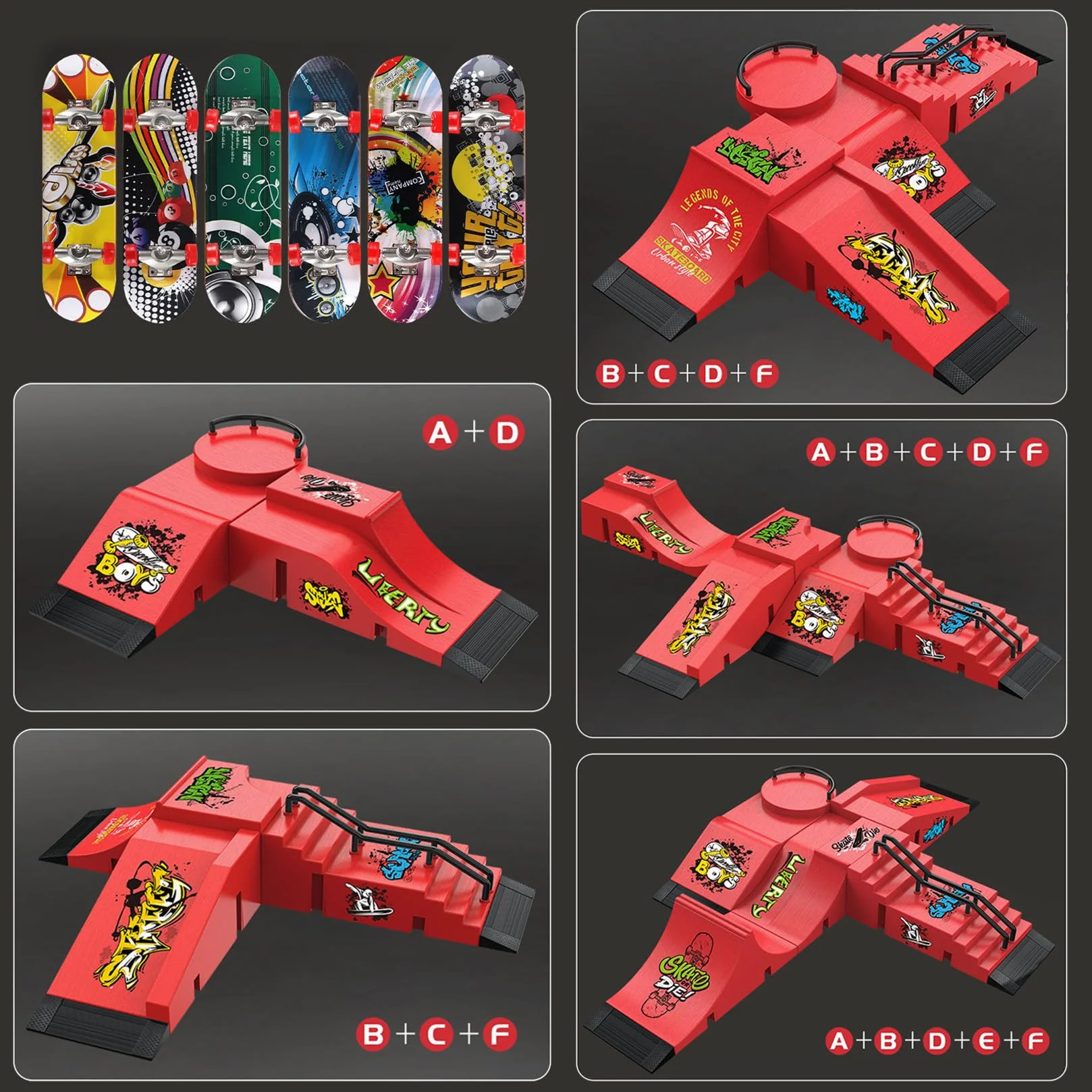 Mini Skate Doigt Finger Skate Kit Rampe Accessoires avec 1 Fingerboard et Rechange