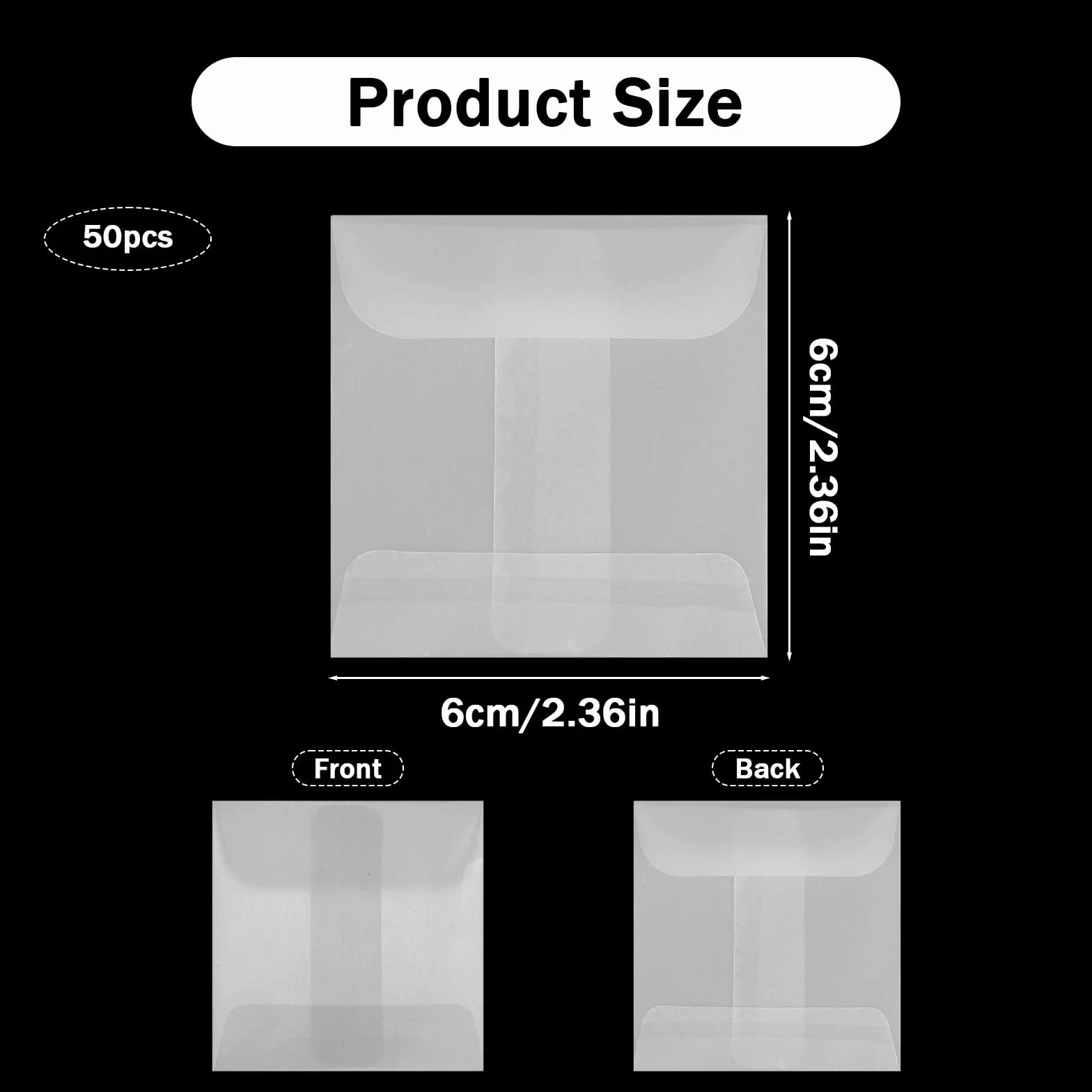 Enveloppes transparentes en verre 9,94 x 7,9 cm Lot de 50 pour timbres invitations