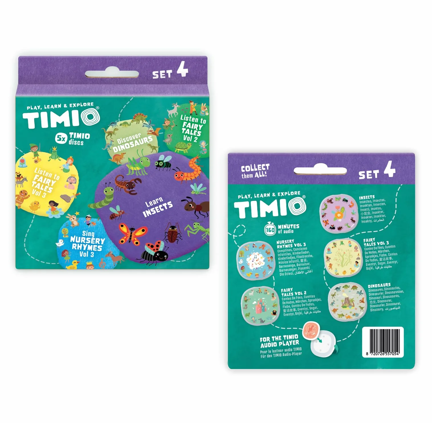 TIMIO Disques Audio Set #4 96 Comptines Vol.3 12 Contes Vol.2 Vol.3 Dinosaures Insectes 8 Langues 2-6 Ans