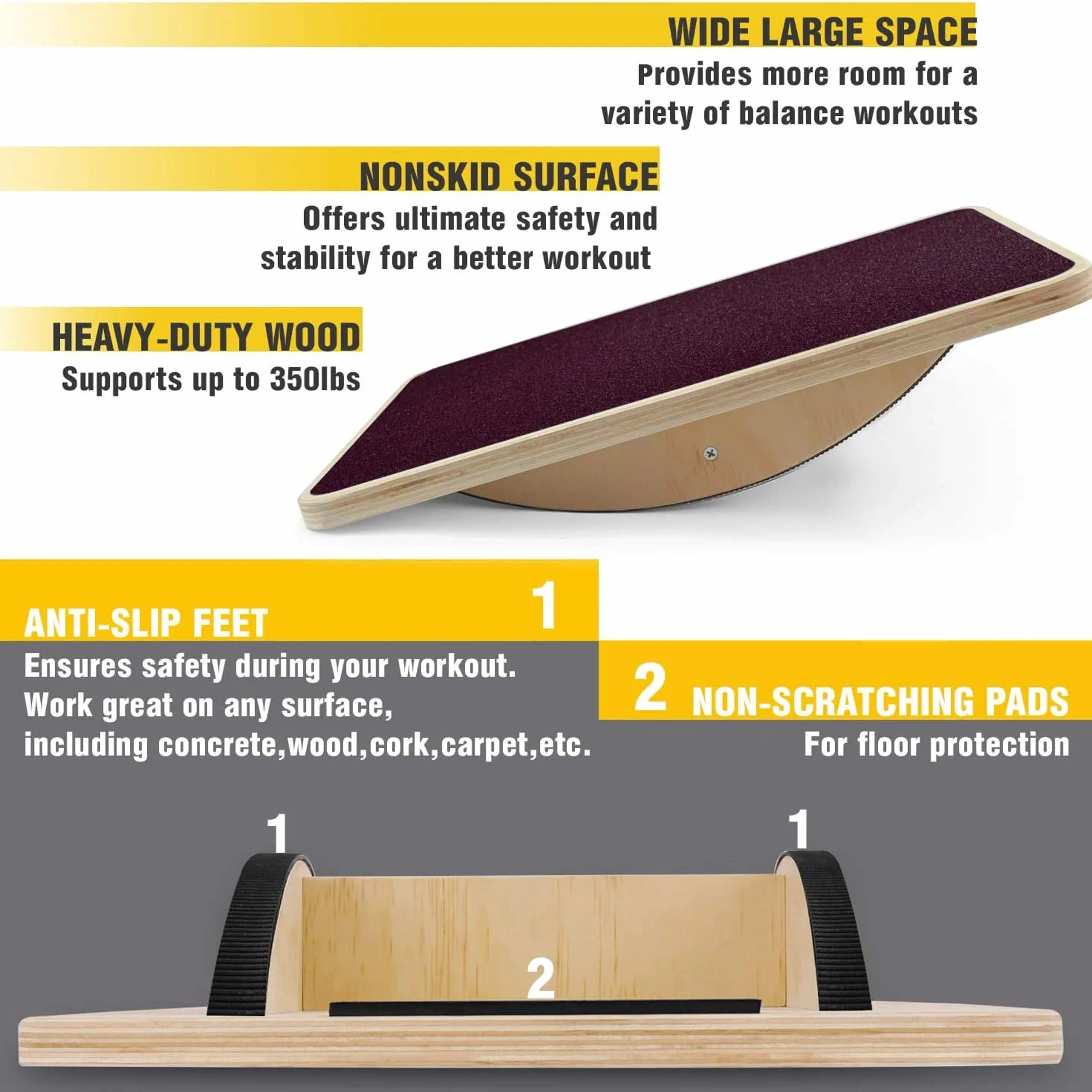 Yes4All Planche d'équilibre oscillante en plastique 40 cm, surface oscillante pour renforcement musculaire et entraînement à domicile