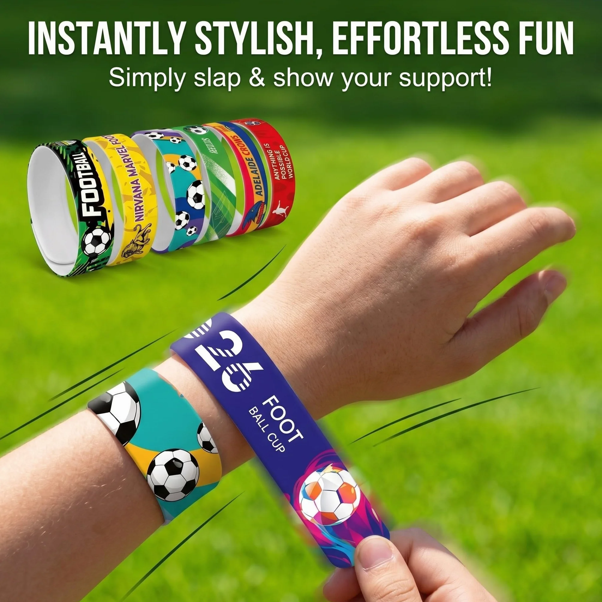 Bracelets Claquants Football pour Enfants, 20 Pièces PVC, 12 Designs Assortis 22x3cm