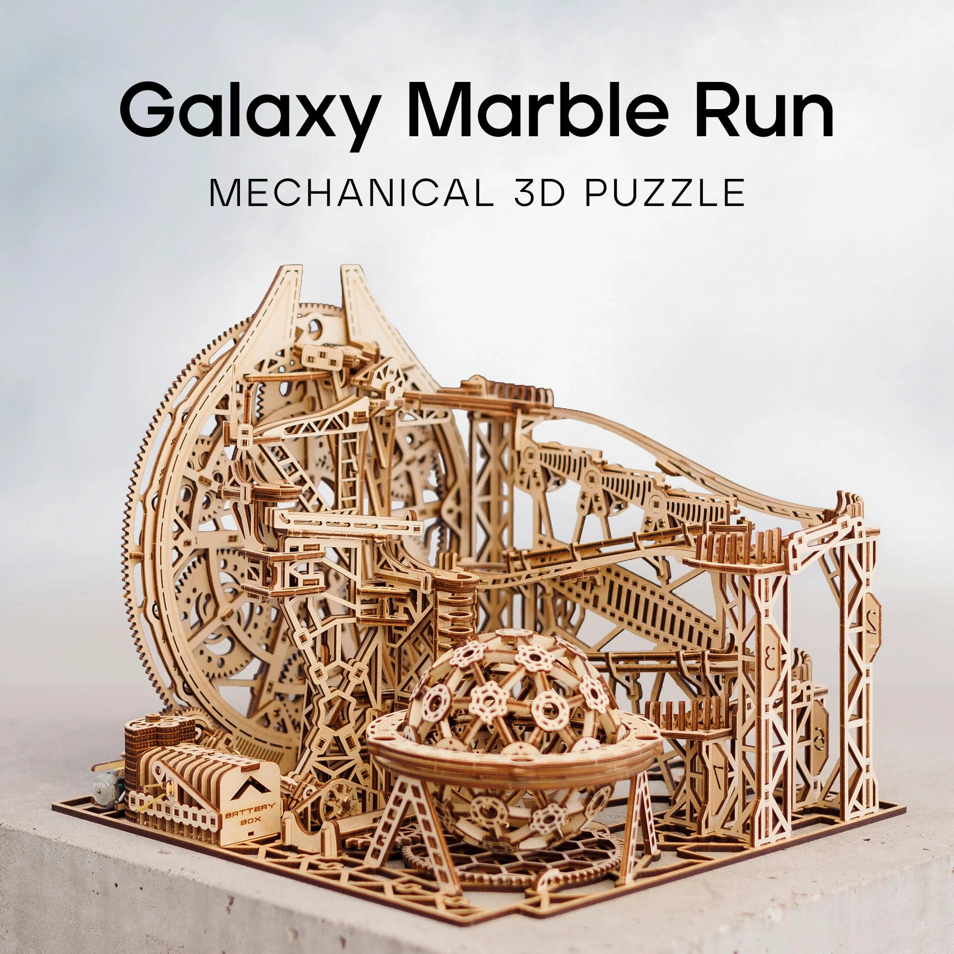 Wood Trick Galaxy Marble Run - Puzzles 3D en Bois à Construire pour Adultes et Enfants - Fonctionnement électrique - Kits de modèles en Bois de Montagnes Russes pour Adultes et Adolescents | [678 Pièces] Montagnes Russes Motorisées - 3 Voies - Kit de Maqu