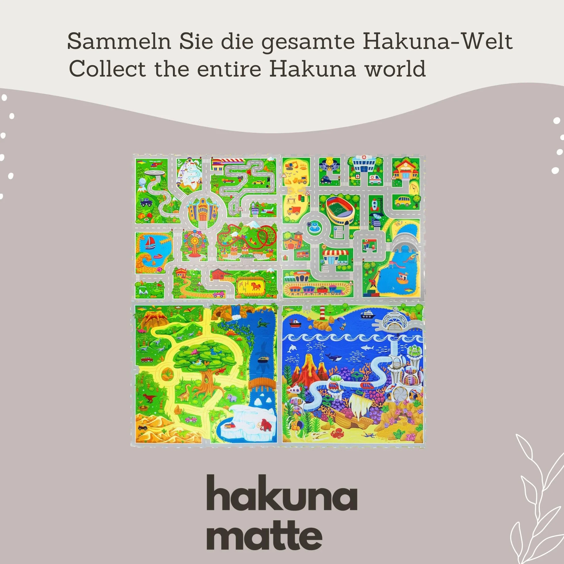 Hakuna Matte Tapis de Jeu Mousse Enfant Voiture 1,2 x 1,2 m 16 Dalles Puzzle Épaisses +20% Certifié EN71 Antidérapant