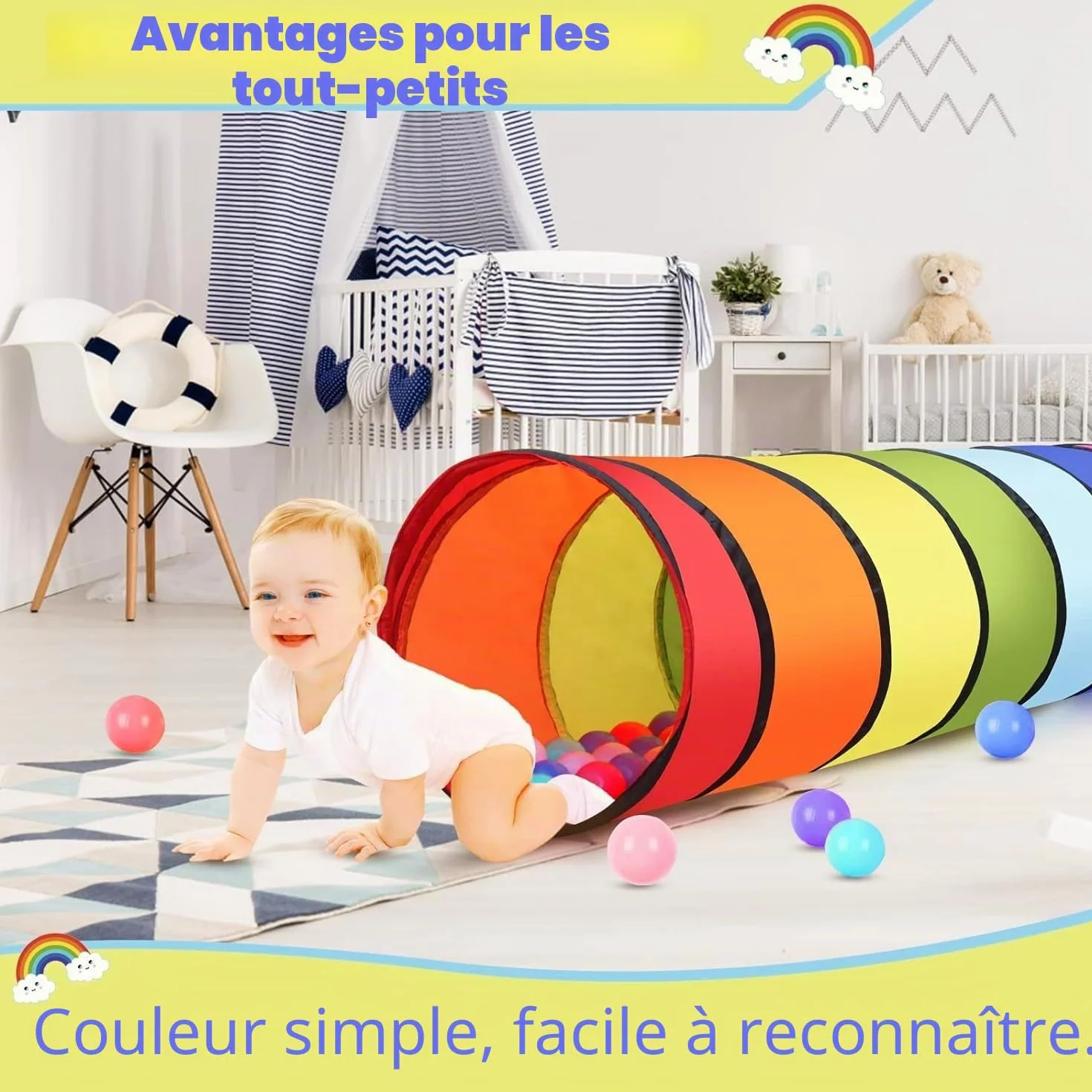 Tente de Tunnel de Jeu d'enfants 180cm LATERN Pop-Up Pliable Intérieur Extérieur
