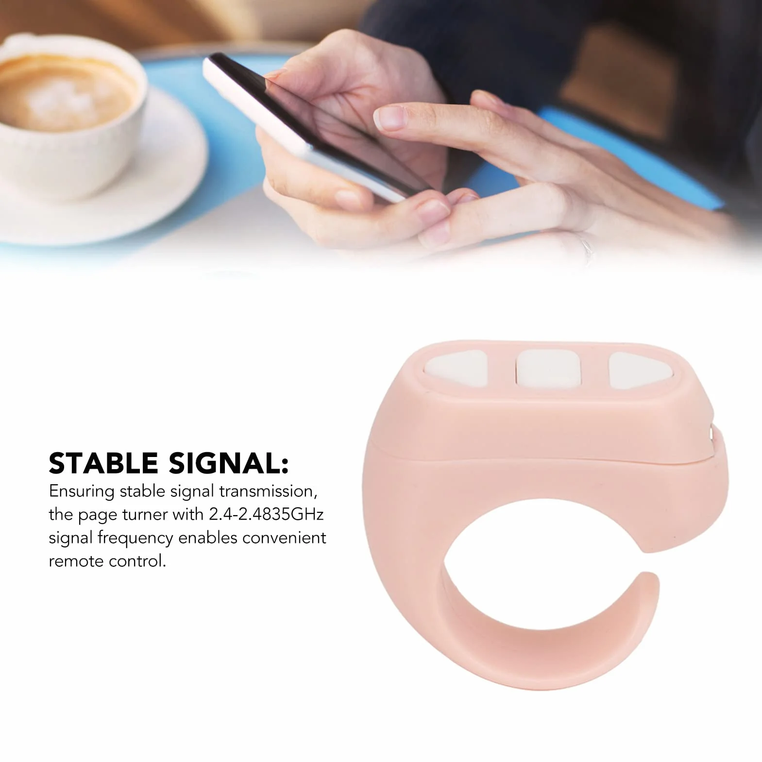 Bluetooth Page Turner Ring pour Kindle APP, Compatible iOS Android (Rose)