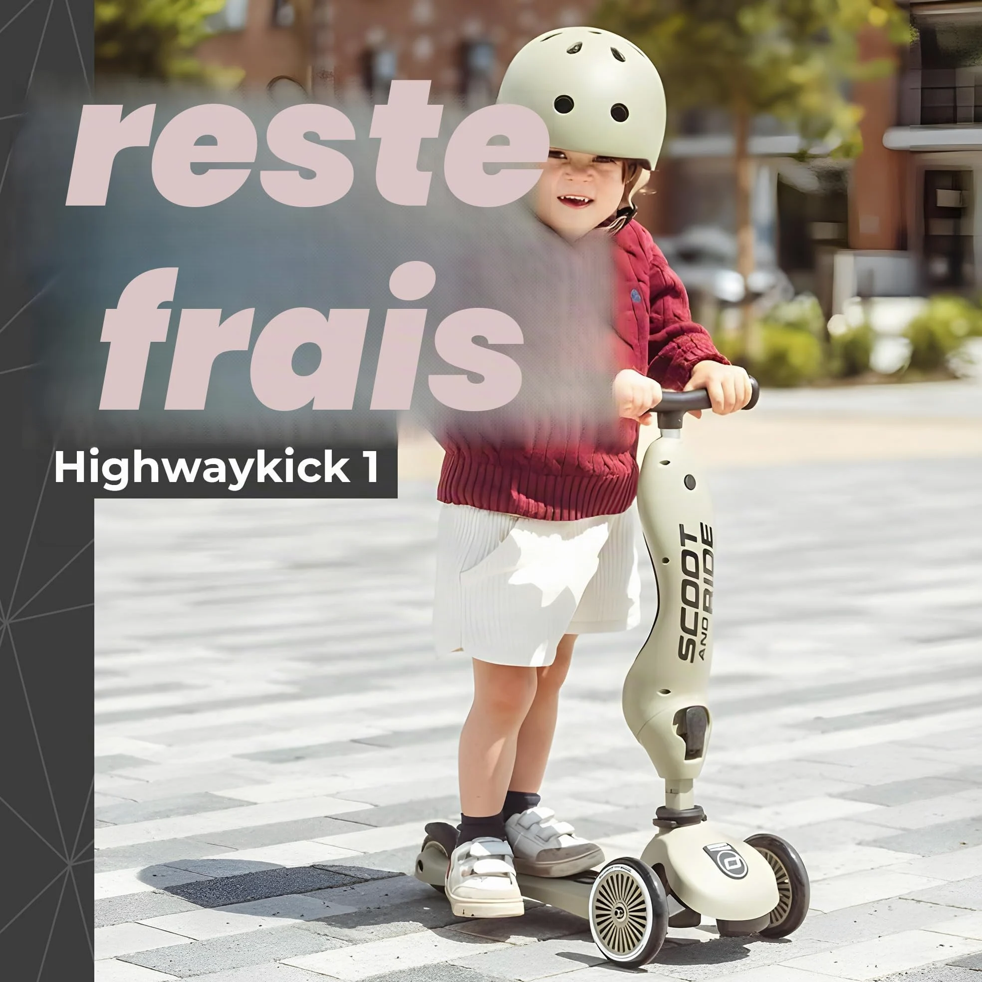 Scoot & Ride Highwaykick Trottinette 1 avec siège, 2 en 1, kickboard avec siège, siège et Guidon réglables en Hauteur (Olive)