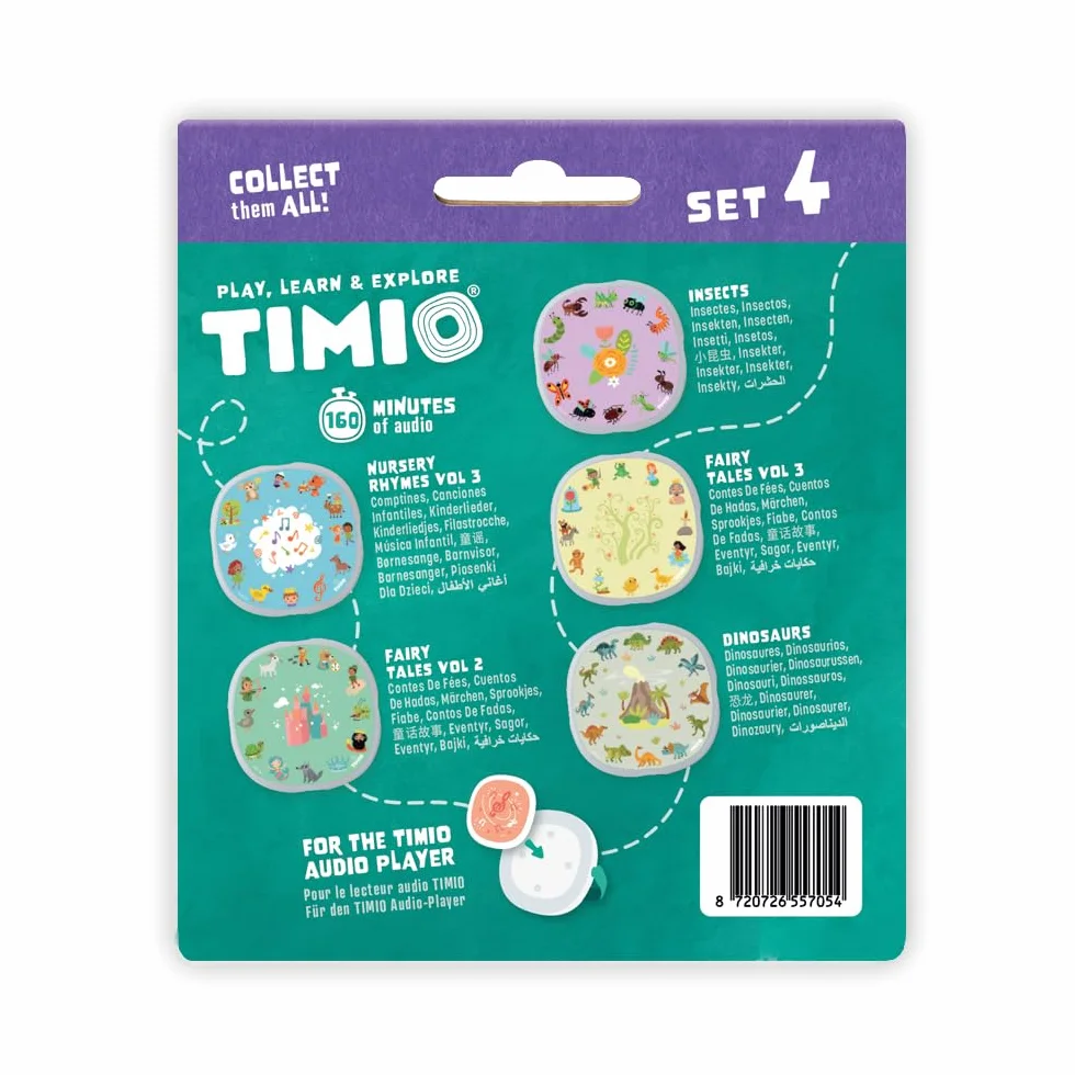 TIMIO Disques Audio Set #4 96 Comptines Vol.3 12 Contes Vol.2 Vol.3 Dinosaures Insectes 8 Langues 2-6 Ans