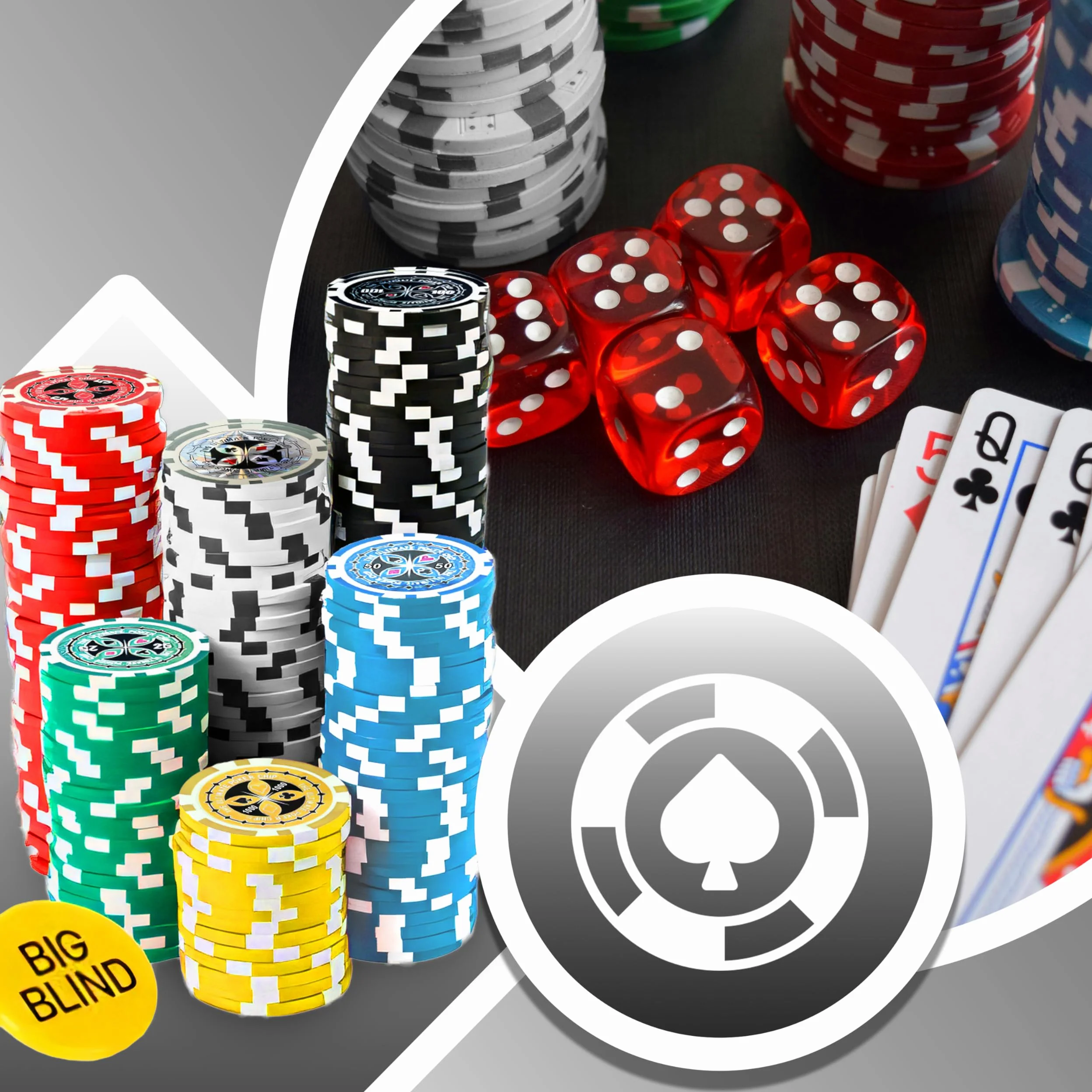 Retoo Mallette de poker 500 jetons dans un coffret en aluminium - Kit complet de poker avec 2 jeux de cartes, 5 dés, 3 boutons de croupier - Parfait pour le Texas Hold'em, le Blackjack et les soirées