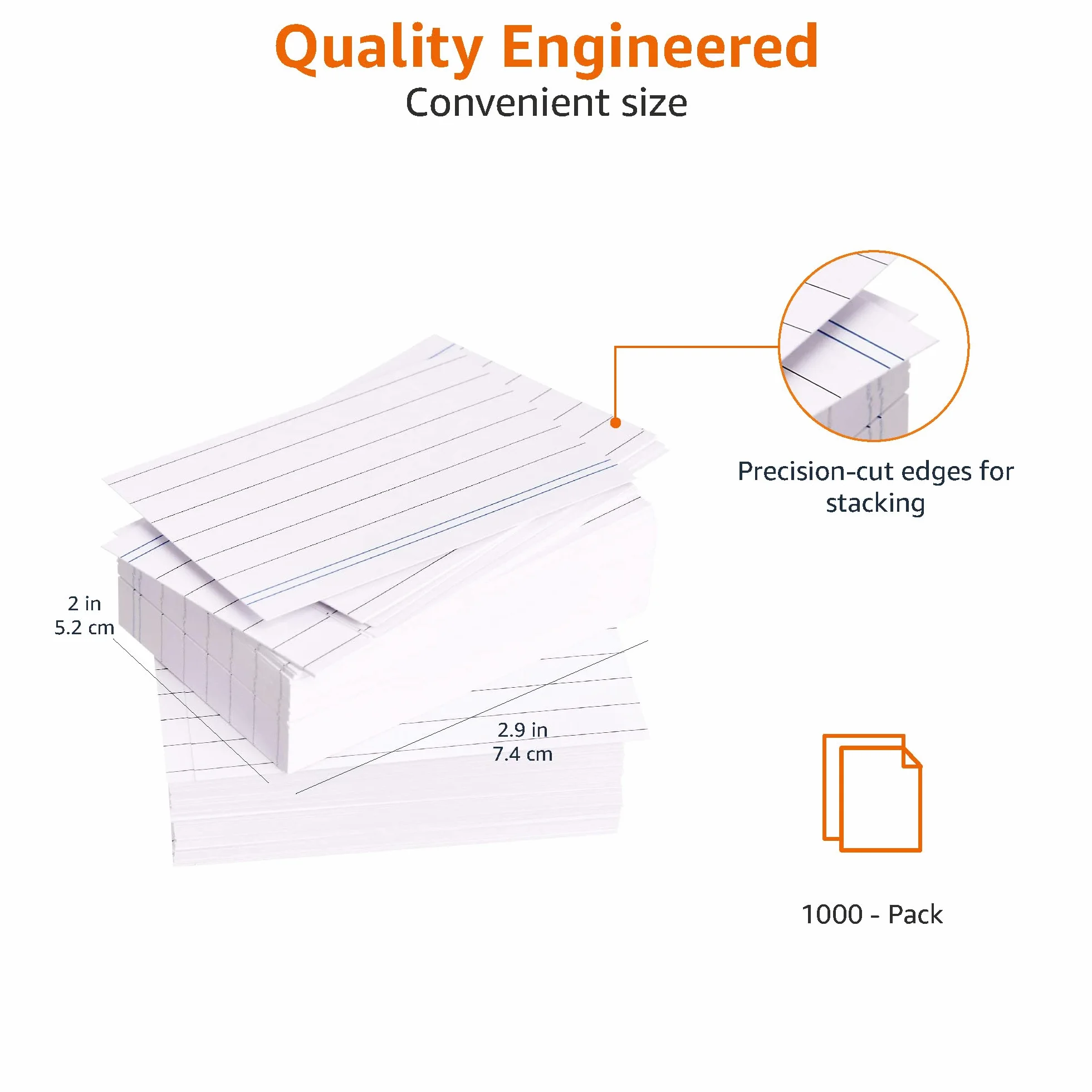 Amazon Basics Fiches Lignées A8 7,4 x 5,2 cm Lot de 1000 Blanches