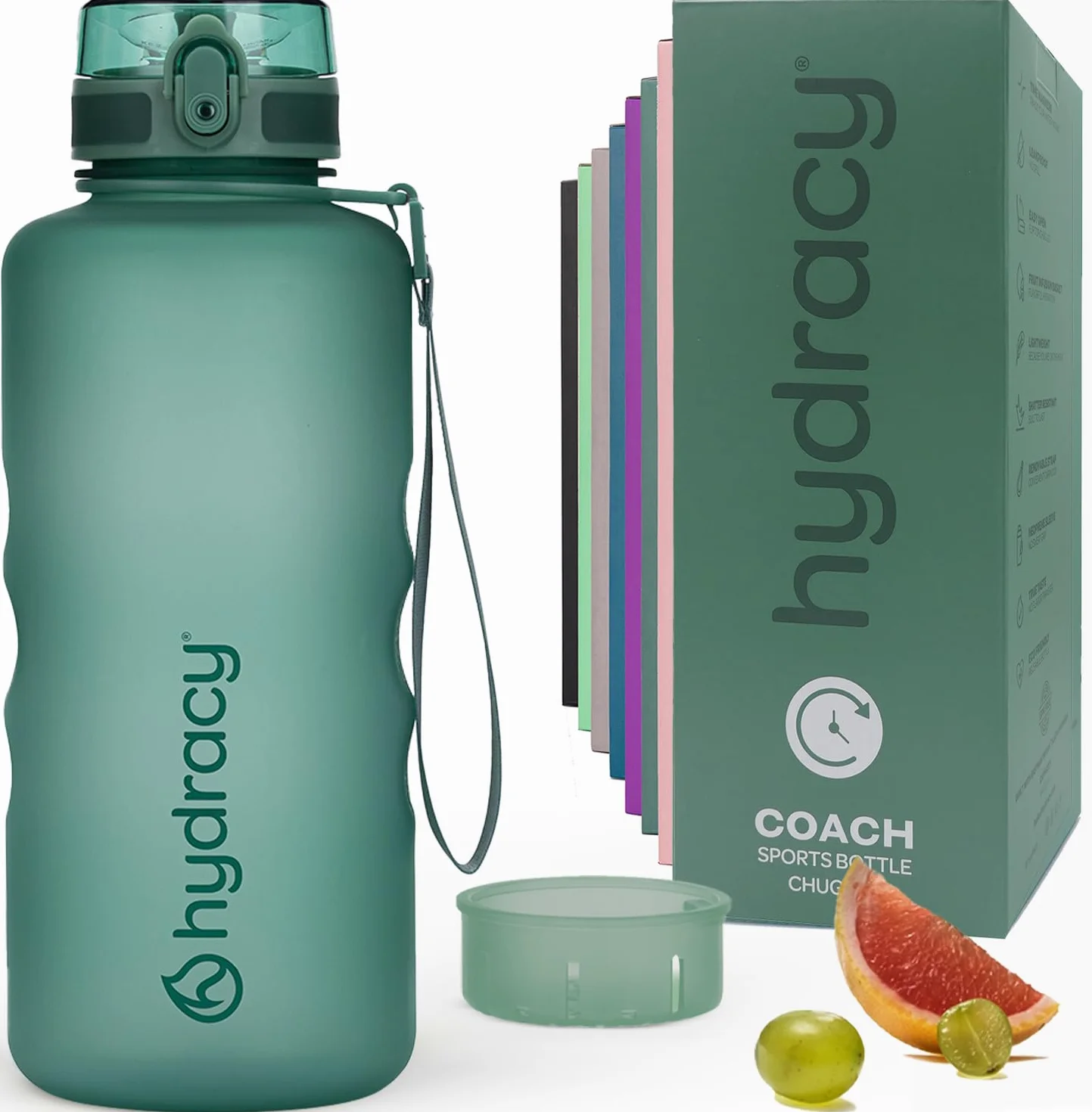 Hydracy Bouteille d'Eau 2L sans BPA avec Marqueur de Temps, Infuseur, Verrouillage Sécurisé, Housse Néoprène, Étanche, Anti-Fuite, Réutilisable, Légère