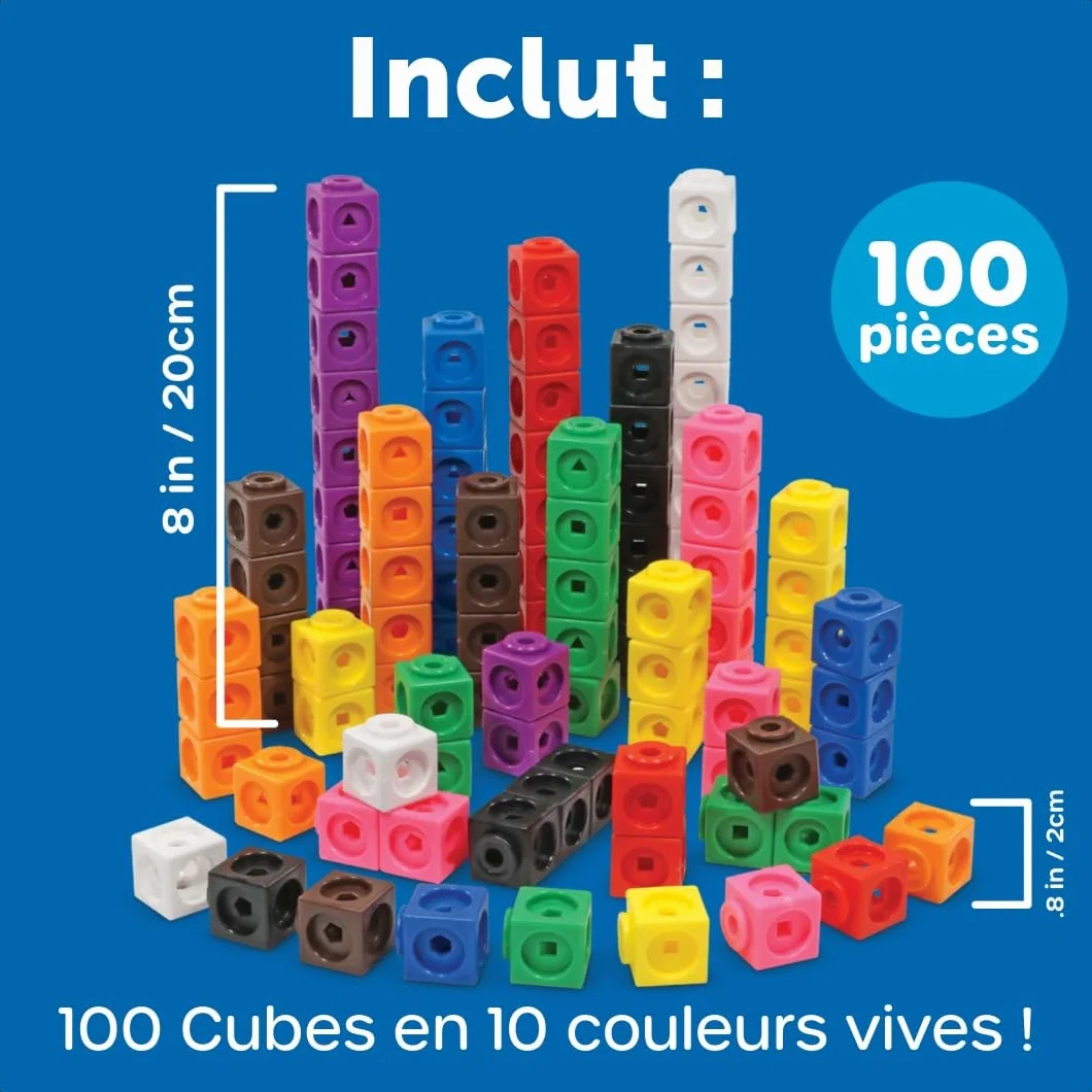 Learning Resources MATHLINK® CUBES-100, Cubes emboîtables pour activités mathématiques, Jeu éducatif STEM, comptage, dès 5 Ans