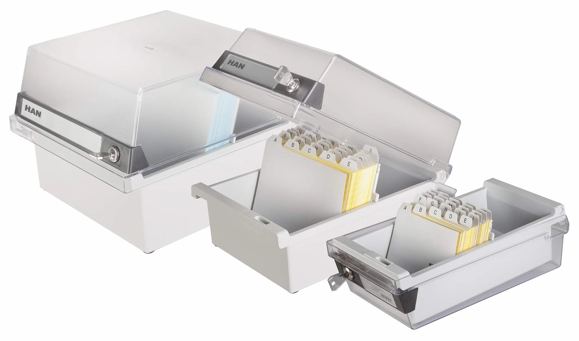 HAN 966-S-631 Boîte à fiches Collection spéciale A6 horiz pour 800 fiches avec serrure gris clair translucide