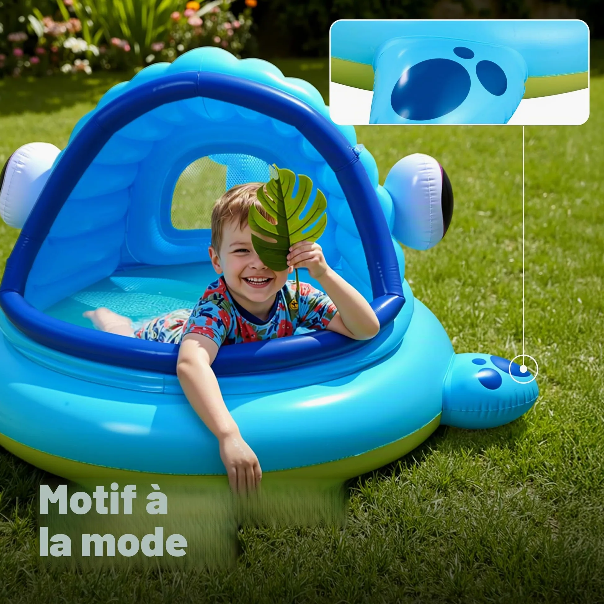 JOYIN Piscine Bébé avec Pare Soleil pour Enfants 137 x 142 x 71cm Pataugeoire Enfant Piscine Gonflable avec Auvent, Flotteur de Natation Jouets de fête de Natation