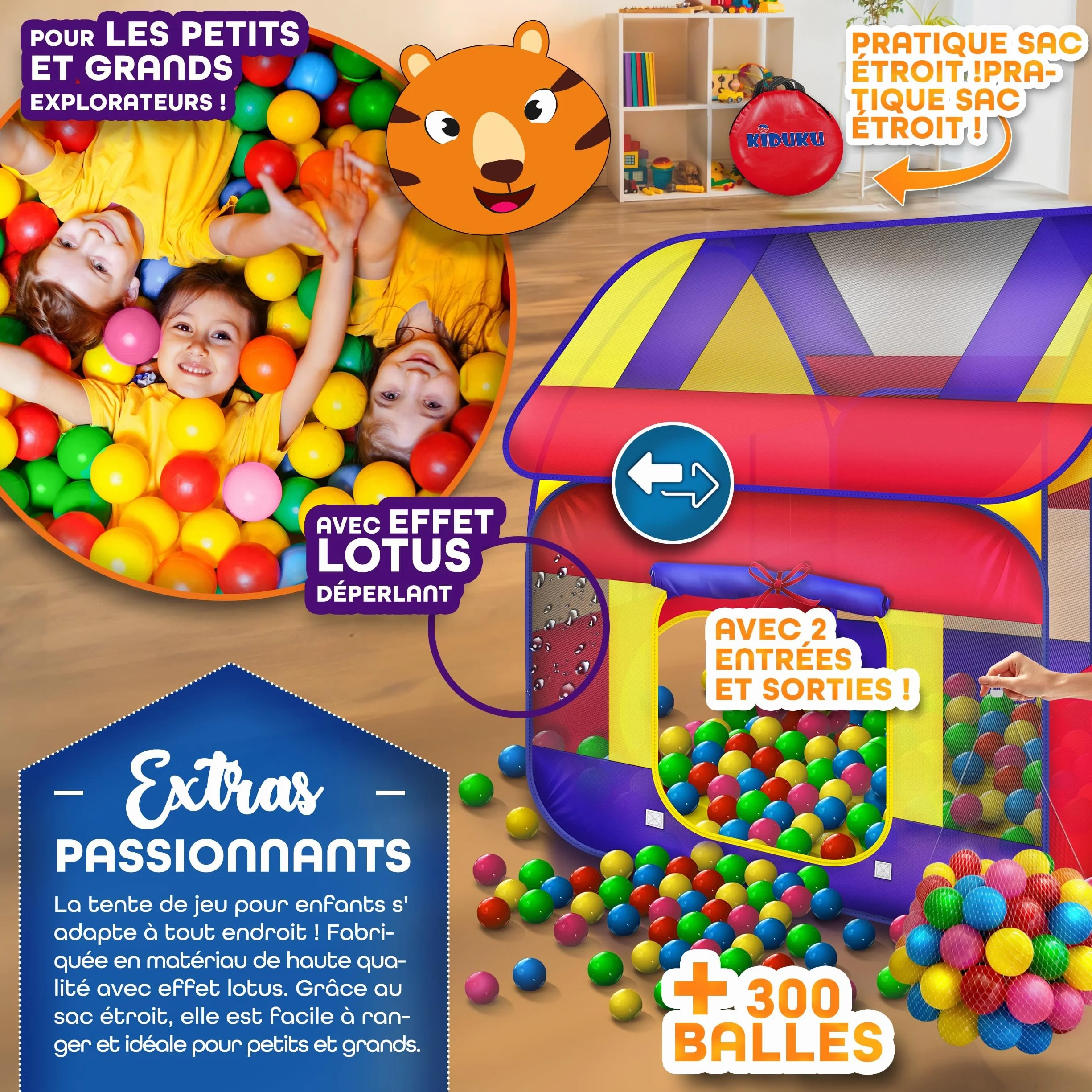 KIDUKU Tente de Jeu XXL Pop Up avec 300 Balles et Étui de Transport