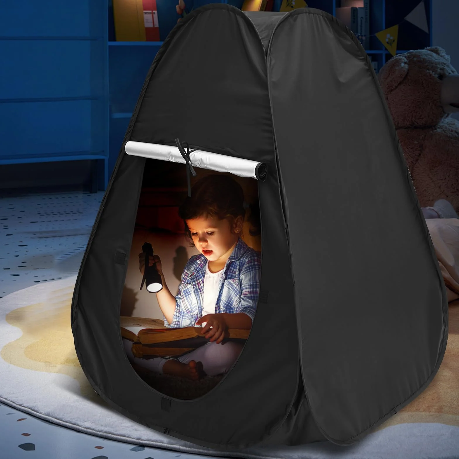 Tente sensorielle pop-up noire pour autisme anxiété SPD voyage maison école